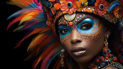 Woman With Colorful Makeup and Feathers on Her Head