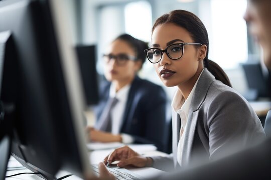 Shot Of A Young Businesswoman Using A Computer During An Office Meeting