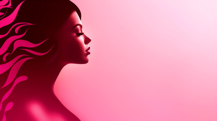 Woman face on pink isolated background with copy text space - ai generative