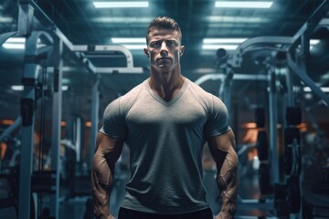 Fototapeta na wymiar a muscular man in a gym posing