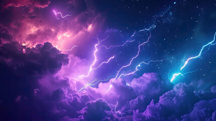 Lightning rays electrical energy charge thunder in dark night sky - obrazy, fototapety, plakaty
