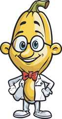 banana cartoon character wearing white uniform