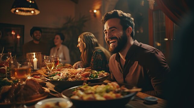 Group Of People Sitting Around Dinner Table