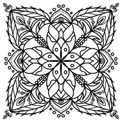 Mandala flower. Oriental pattern outline.  Abstract. Line mandala. Mandala white background. Line drawing for coloring, meditation, relaxation. Coloring book illustration. Mandala doodle elements.