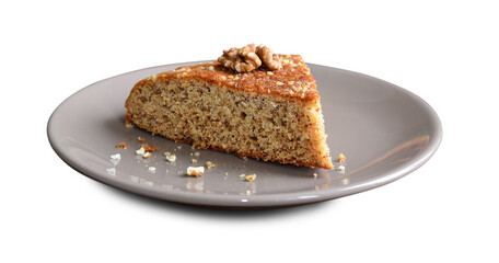 Honey and Walnut Pie on White Background