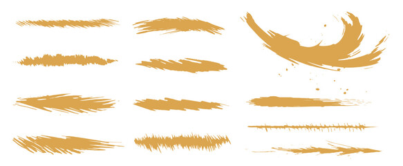 アナログタッチ素材：筆の質感　墨　インク　筆模様　波模様筆の筆跡素材。ブラシストローク