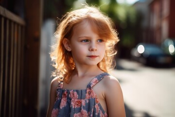 portrait of an adorable young girl standing outside in the sun