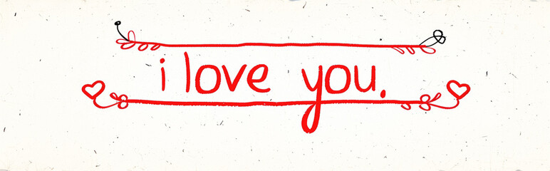 I love you, handwritten text in red on a white background. - obrazy, fototapety, plakaty