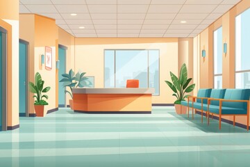 Medical waiting room with reception desk in a dental clini? - obrazy, fototapety, plakaty