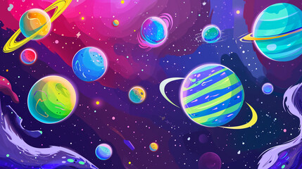 Wow pop art universe. Planets in space colorful background. Fantasy pop art