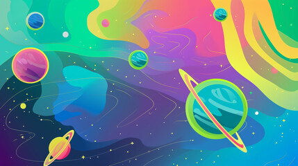 Fototapeta na wymiar Wow pop art universe. Planets in space colorful background. Fantasy pop art