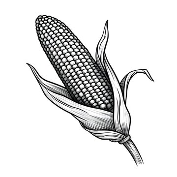 Black and White corn with leaf and stalk. Corn as a dish of thanksgiving for the harvest, a picture on a white isolated background.