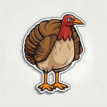 Turkey sticker. Turkey as the main dish of thanksgiving for the harvest, picture on a white isolated background.