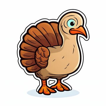 Sticker tiny turkey baby. Turkey as the main dish of thanksgiving for the harvest, picture on a white isolated background.