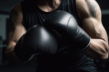 boxing gloves, fitness and man training for workout, exercise or sport in gym