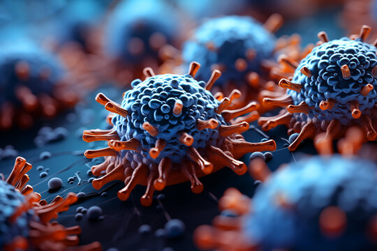 Electron microscopy of Flu COVID-19 virus.