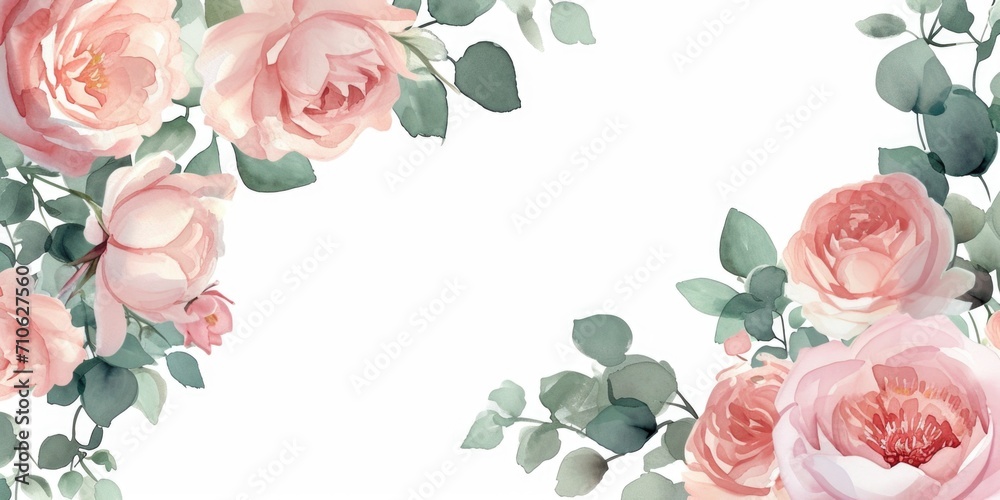 Wall mural beautiful watercolor painting of pink roses on a white background. perfect for adding a touch of ele - Wall murals