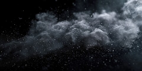 A close-up view of a cloud of white powder on a black background. This image can be used to depict...