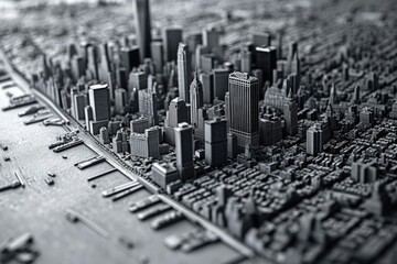 A black and white photo showcasing a detailed model of a city. Perfect for architectural presentations and urban planning projects