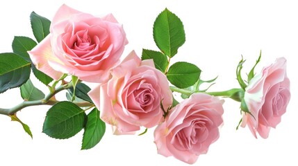Fototapeta premium A beautiful bunch of pink roses with vibrant green leaves. Perfect for adding a touch of elegance to any occasion