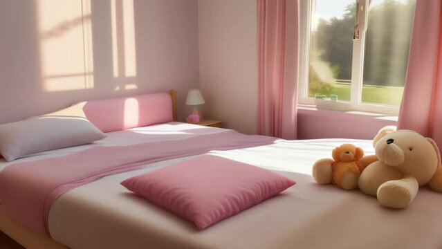 beautiful bed room with pink bed