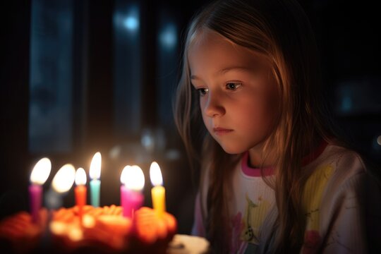 shot of a young girl lighting the candle on her birthday cake