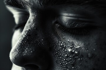 Fototapeta premium A black and white photo capturing the face of a man