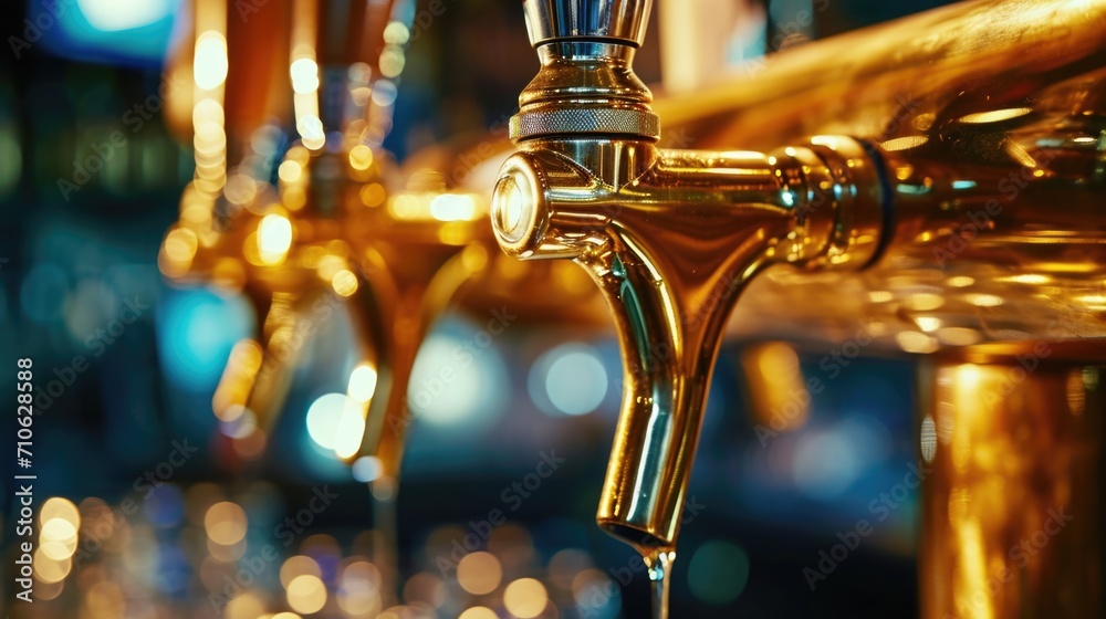 Poster A close-up view of a bunch of beer taps. Perfect for use in bar and brewery related projects