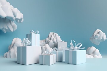 white gift box with cloud - obrazy, fototapety, plakaty