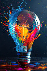 Lightbulb with splashing liquid in a colorful artistic style 