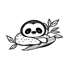 Cute Sleep Sloth Cartoon with tree branch Vector Illustration silhouette