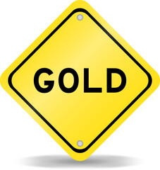 Yellow color transportation sign with word gold on white background