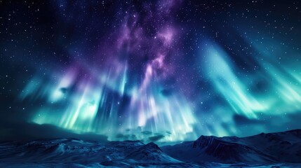 Luminous geometric aurora in polar skies background - obrazy, fototapety, plakaty