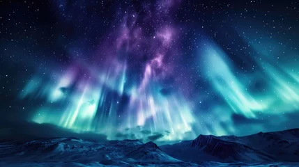 Fotobehang Luminous geometric aurora in polar skies background © furyon