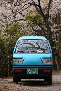 BUSAN, SOUTH KOREA - MARCH 30, 2023: Daewoo Damas kei van parked in nature area near Busan. Daewoo Damas is based on popular Suzuki Carry kei truck platform.