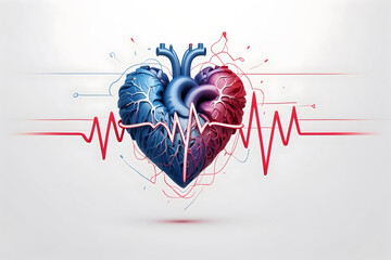 A symbol of heart with a simple ECG wave with isolated background - obrazy, fototapety, plakaty