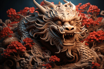 Chinese dragon statue in the temple