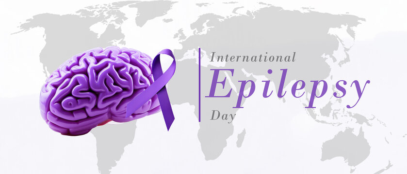 World Epilepsy Day, Purple Ribbon with purple brain, Purple day, Alzheimer.