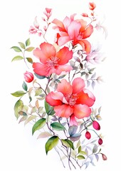 Watercolor flowers and plants on a white background