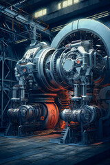 Obraz premium A starship engine being repaired at repair dock