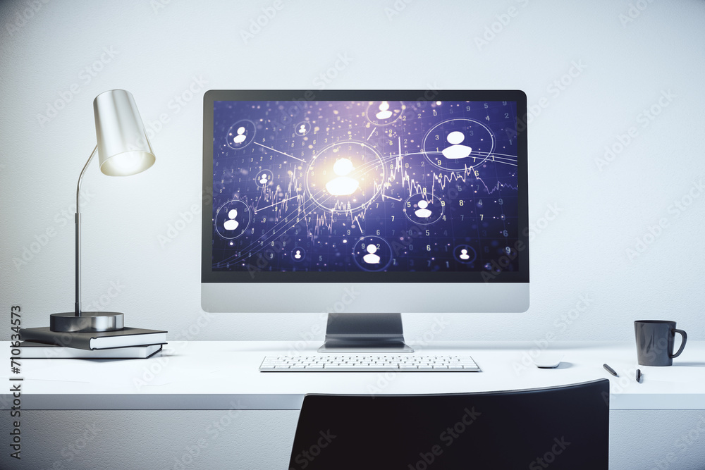 Aufkleber Modern computer screen with social network media concept. 3D Rendering