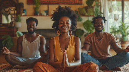 Obraz na płótnie Canvas Three Individuals Sharing a Peaceful Moment of Meditation Together.