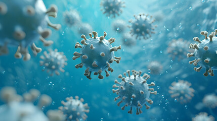 Obraz na płótnie Canvas corona virus flu outbreak, covid-19 , microscopic view of floating influenza virus cells, Generative AI