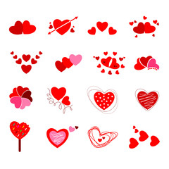 Collection of colorful heart shapes isolated. Perfect for romance, love, mother's day, valentine's day concept. Graphic vector illustration.