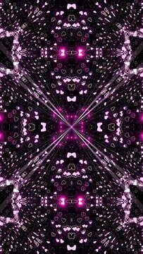 Vertical video 4K - shining kaleidoscope with valentines. Infinitely looping animation.