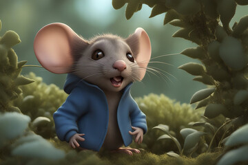 3D illustration of Illustrate an image of a timid little mouse