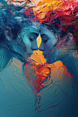 A colorful artistic illustration of love, a lovely couple