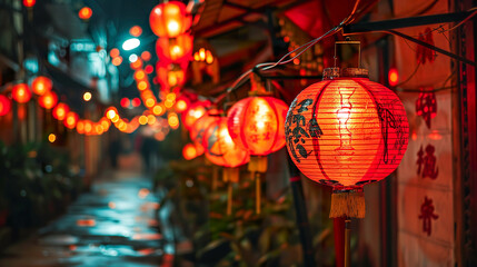 Obraz na płótnie Canvas Chinese New Year Lanterns, Vibrant Celebration in Chinatown