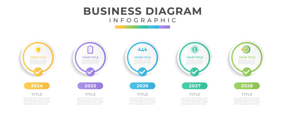 Modern 5 Step Timeline Diagram Infographic Template for business