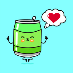 Soda doing yoga with speech bubble. Vector hand drawn cartoon kawaii character illustration icon. Isolated on blue background. Soda in love character concept